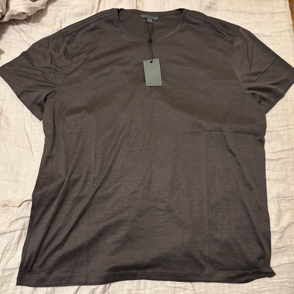$248 NWT John Varvatos Shirt XL Men's Amato Crew Neck Brown Silk Organic Cotton